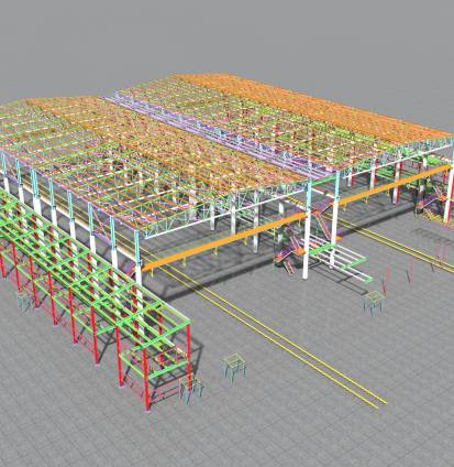 BIM-project of an industrial production frame of a building . 3D rendering. The structural model and drawings of the building were made by engineers. Structural engineering. BIM-project of an industrial production frame of a building . 3D rendering. The structural model and drawings of the building were made by engineers. Structural engineering.